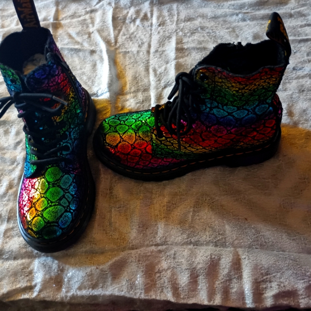 Rainbow Doc Martens in size 2 young ladies. Very expensive new and these are new